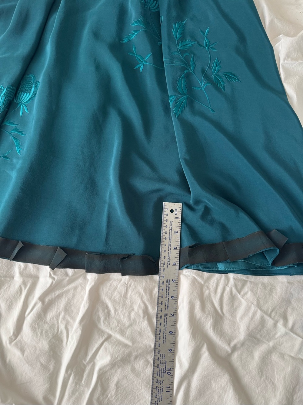 Sue Wong Teal Embroidered V-Neck Midi Dress - Picture 3 of 11